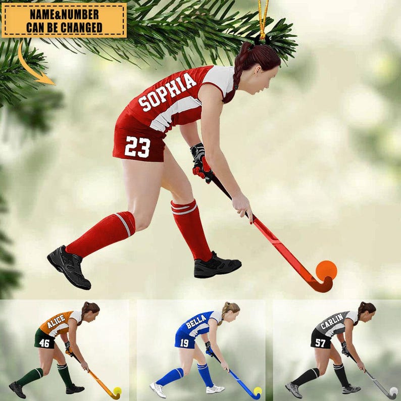 Custom Personalized Field Hockey Christmas Ornament, Gift For Hockey Lovers, Hockey Ornament, Custom Name and Number For Hockey Players
