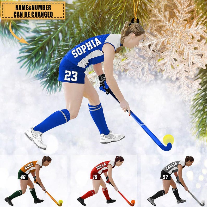 Custom Personalized Field Hockey Christmas Ornament, Gift For Hockey Lovers, Hockey Ornament, Custom Name and Number For Hockey Players