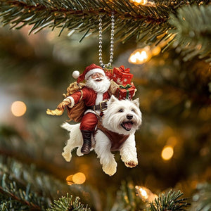 West Highland White Terrier Ornament, Dog with Santa Ornament, Santa and Dog Ornament, Dog Car Ornament, Christmas Gifts, Dog Lover Gifts