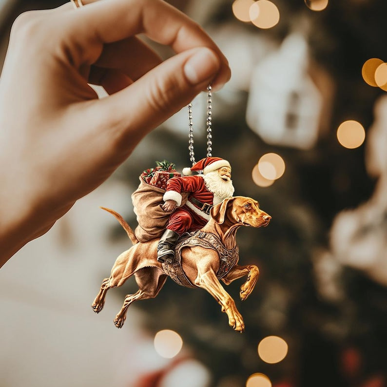 2D Flat Vizsla Ornament, Dog with Santa Ornament, Santa and Dog Ornament, Car Hanging Ornament, Christmas Gift, Vizsla Dog Lover Gifts