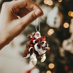 2D Flat Funny Saint Bernard Ornament, Santa and Dog Ornament, St Bernard Dog Car Hanging Ornament, Christmas Gifts, Dog Lover Gift