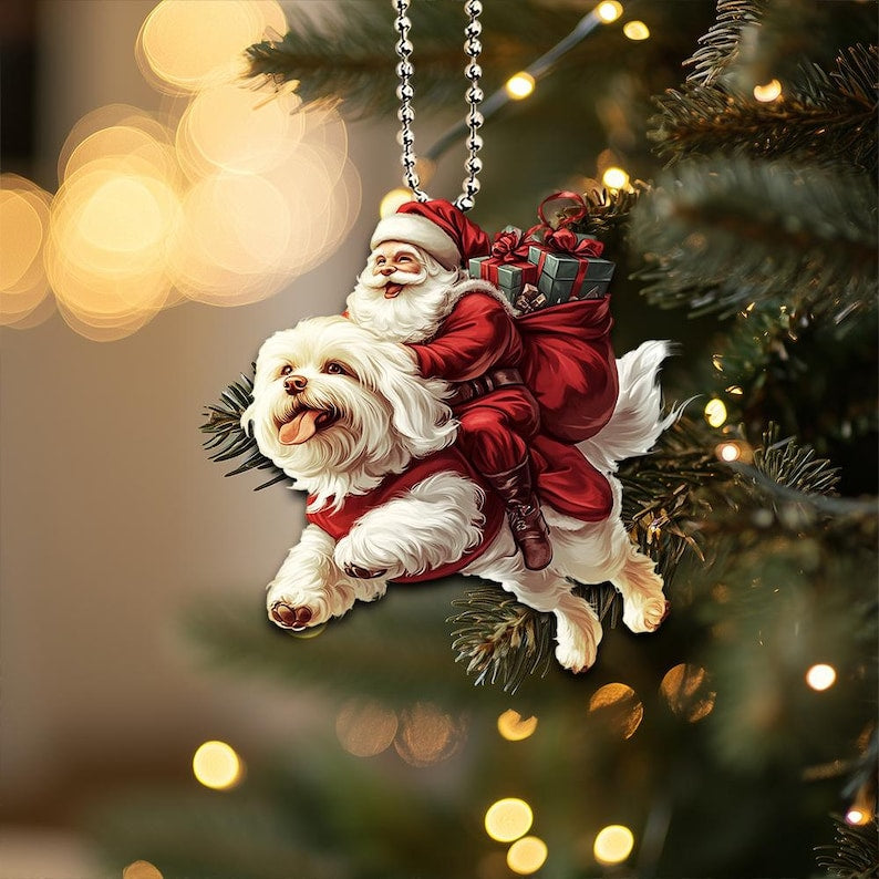 Havanese Dog Ornament, Santa Hats Dog Hanging Ornament, Santa and Dog Home Decor, Christmas Gifts, Havanese Dog Lover Gifts