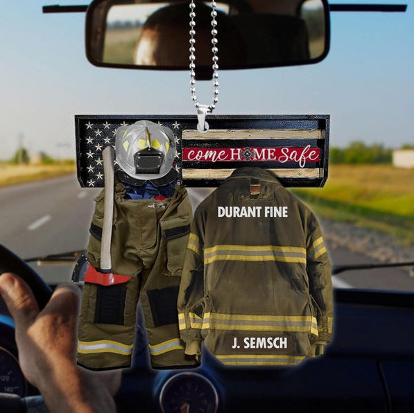 Come Home Safe Personalized Ornament Gifts For Firefighter Fireman, Fireman Dad Gift, Acrylic Hanger Gift Idea For Husband, Dad, Father's Day Gift
