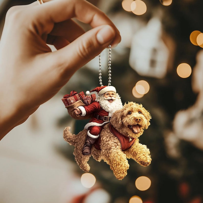 Funny Cockapoo Ornament, Cockapoo Santa and Dog Ornament, Cockapoo Dog 2D Flat Ornament, Christmas Gifts, Cockapoo Dog Lover Gifts