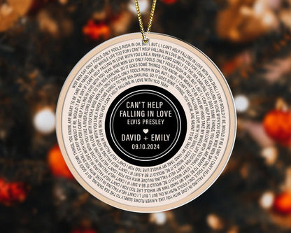 Custom Song Lyrics Ornament, Couple Christmas Ornament, Personalized Wedding Date Ornament, Xmas Keepsake, Anniversary Gift for Him Or Her