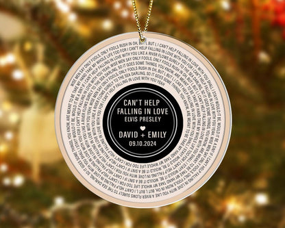 Custom Song Lyrics Ornament, Couple Christmas Ornament, Personalized Wedding Date Ornament, Xmas Keepsake, Anniversary Gift for Him Or Her