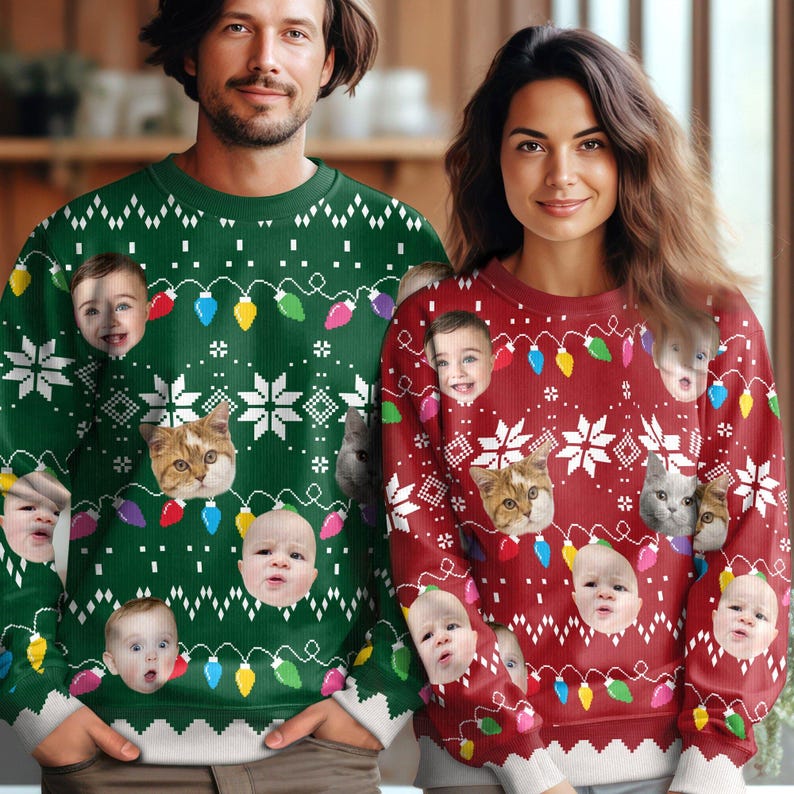 Custom Photo Ugly Christmas Sweater: Funny Family Gift ,Personalize Photo Sweatshirt,Funny face Sweatshirt,Custom Face Sweater,Pullover Sweater Christmas Party Gifts