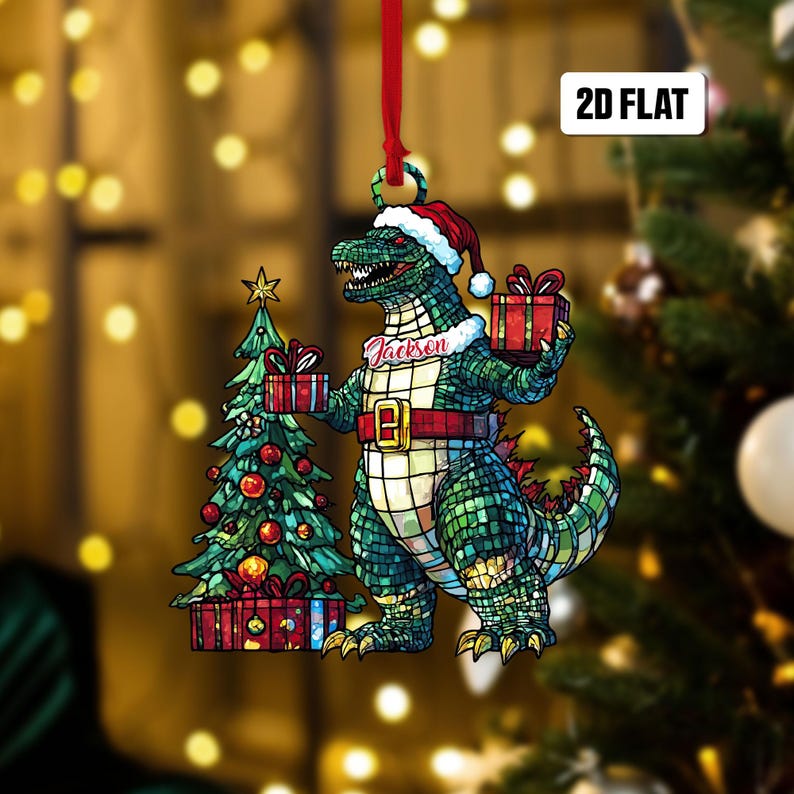 Personalized Godzilla Noel 2D Flat Ornament, Godzilla Christmas Tree Ornament, Godzilla Christmas Home Decor, Gift for Kids, Godzilla Lovers