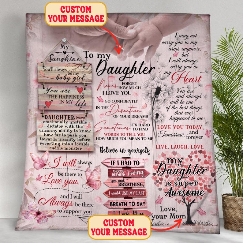 Personalized Blanket for Your Daughter, To My Daughter Throw Blanket, Daughter Gifts, Daughter Birthday, Letter Blanket from Mom and Dad