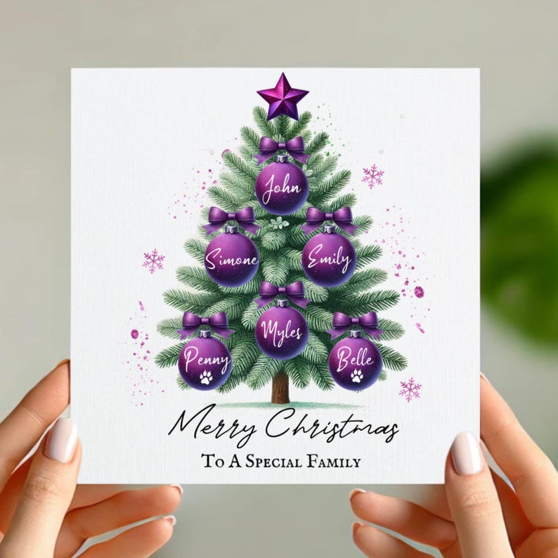 Personalised Christmas Tree Card Custom Family Names Merry Christmas to a Special Family