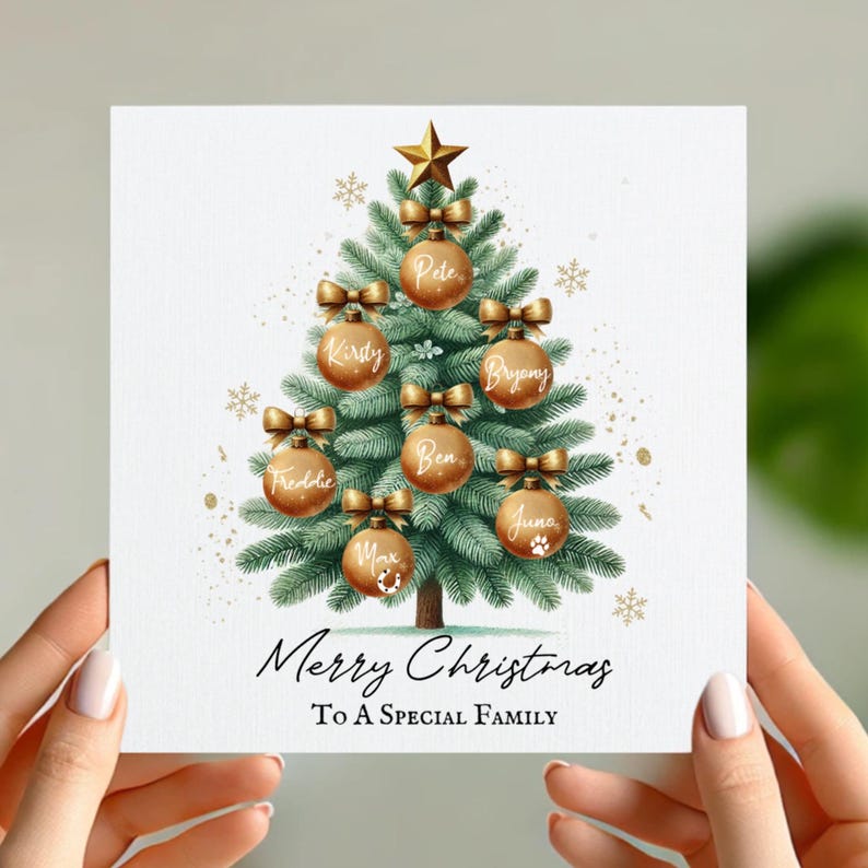 Personalised Christmas Tree Card Custom Family Names Merry Christmas to a Special Family