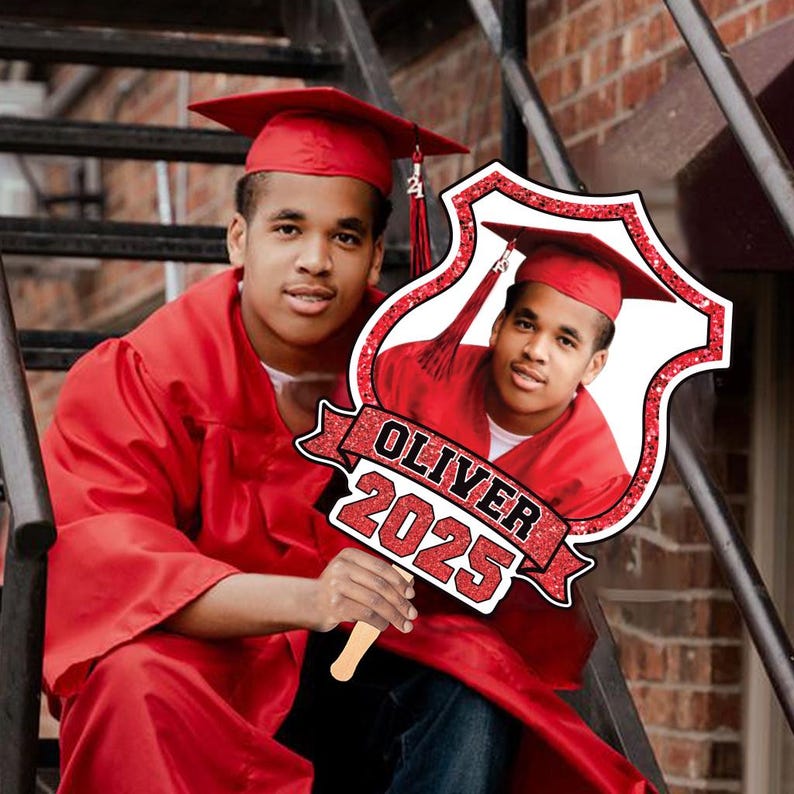 Custom Face Fans With Wooden Handle, Graduation Head, Grad Face Fans, Class of 2025 Head Fans, Graduation Faces on a Stick