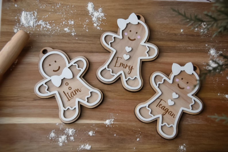 Personalized Gingerbread ornaments | Christmas Ornaments| Engraved wooden Gingerbread