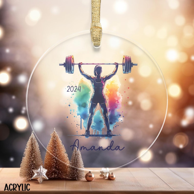 Personalized Female Weight Lifter Ornament, Custom Weightlifting Ornament Keepsake, Gift for Body Builders, Powerlifting Trainees, Gym Lover