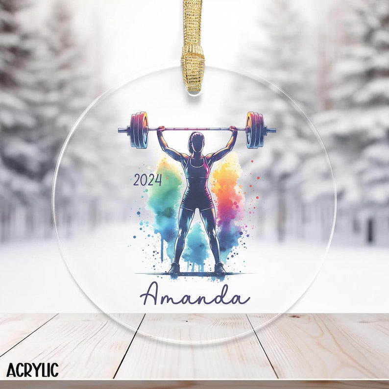 Personalized Female Weight Lifter Ornament, Custom Weightlifting Ornament Keepsake, Gift for Body Builders, Powerlifting Trainees, Gym Lover