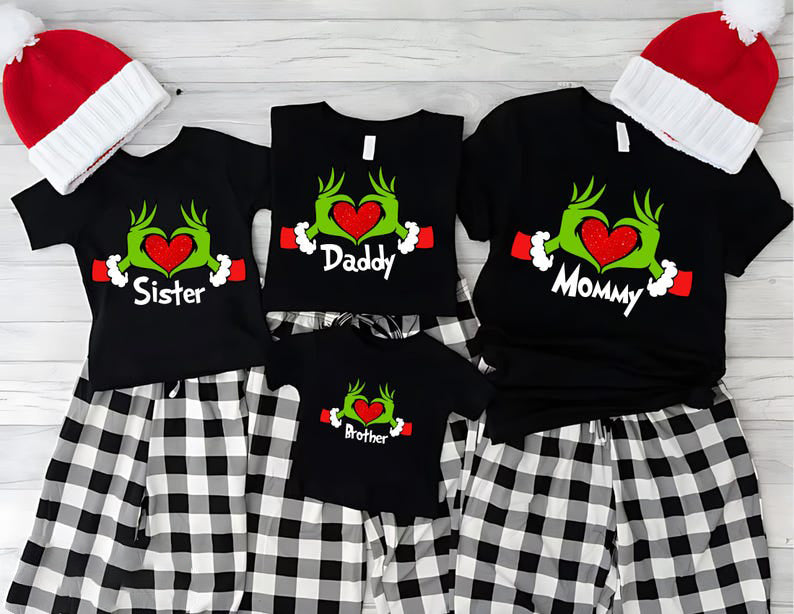Custom Family Christmas 2025 Shirts: Personalized Holiday Tees Grinch Christmas Christmas Party Family Christmas Custom Matching Christmas Tshirts