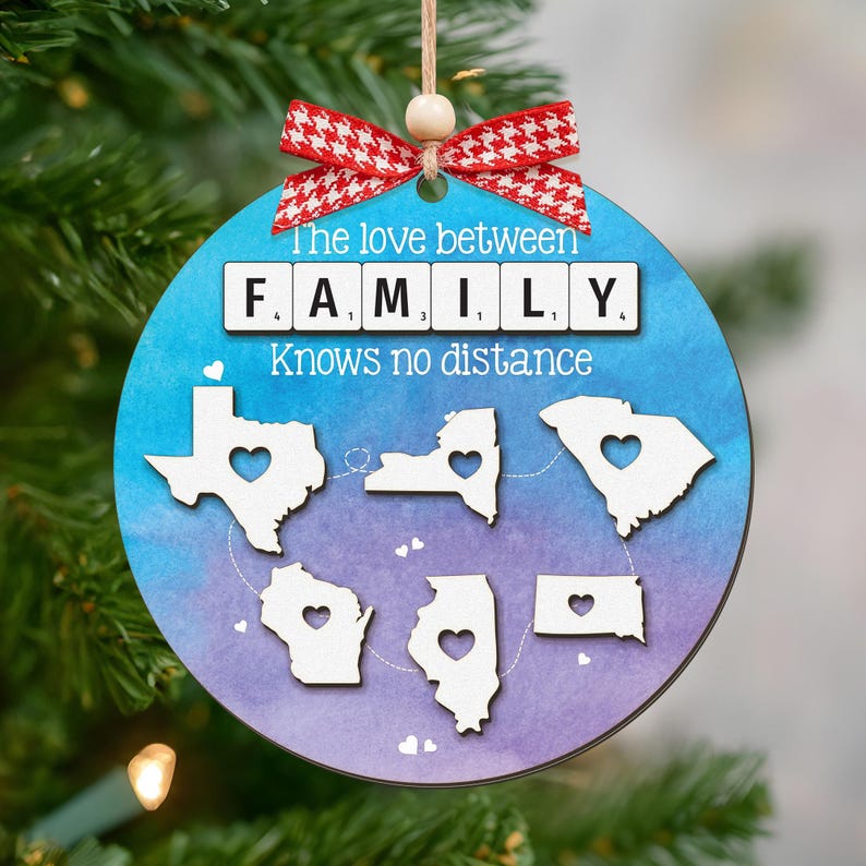 Custom The Love Between Family Knows No Distance Ornament Wooden Christmas , Personalized Christmas Ornament for Distant Family