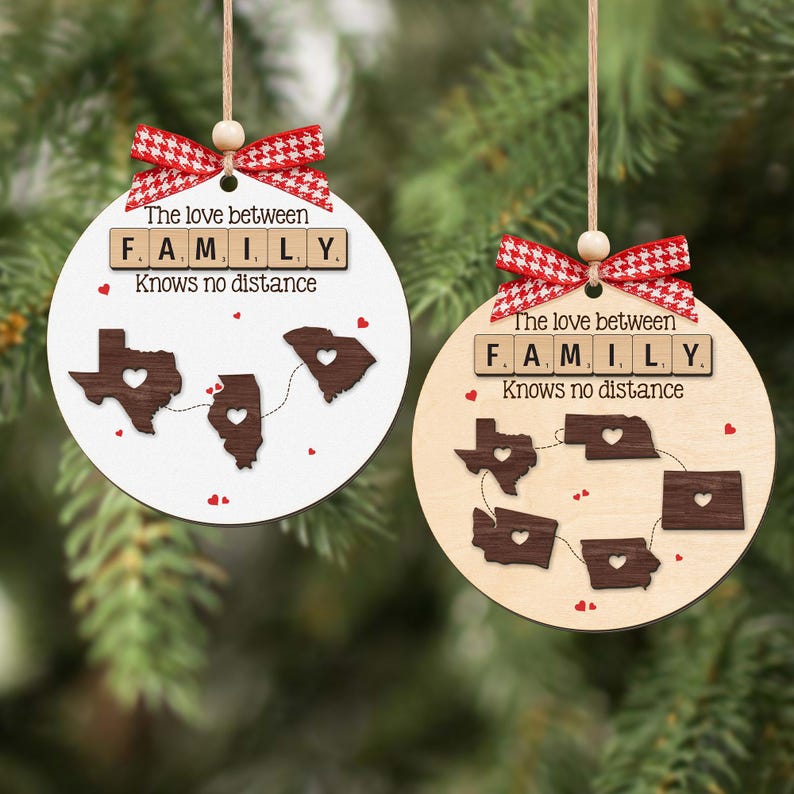 Custom The Love Between Family Knows No Distance Ornament Wooden Christmas , Personalized Christmas Ornament for Distant Family