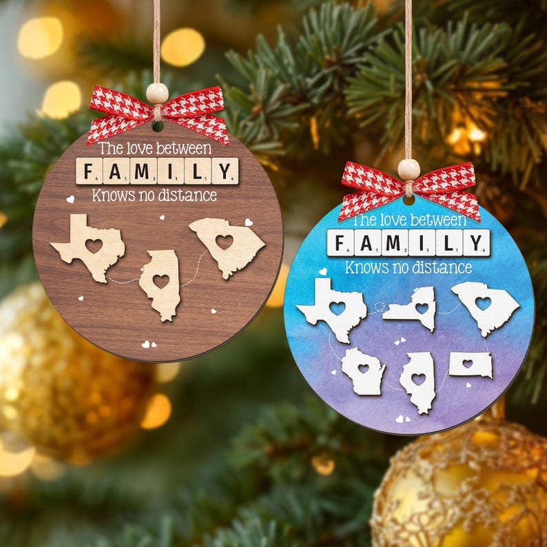 Custom The Love Between Family Knows No Distance Ornament Wooden Christmas , Personalized Christmas Ornament for Distant Family