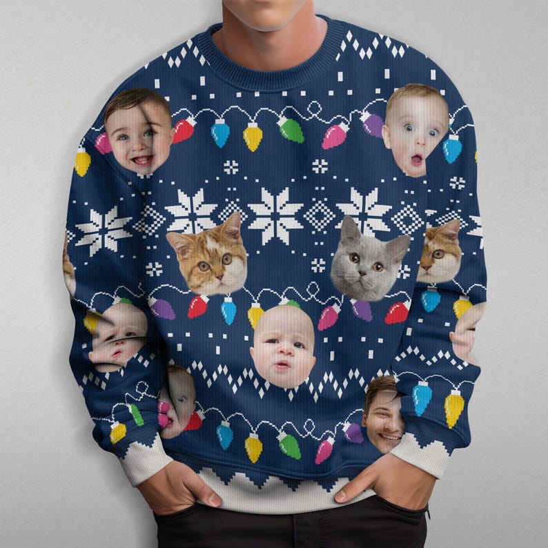 Custom Photo Ugly Christmas Sweater: Funny Family Gift ,Personalize Photo Sweatshirt,Funny face Sweatshirt,Custom Face Sweater,Pullover Sweater Christmas Party Gifts