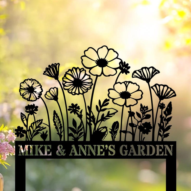 Custom Home Yard Stakes - Bunch of Flowers Stakes Metal Decor - Anniversary Garden Metal Gifts - Outdoor Floral Metal - Wife Presents