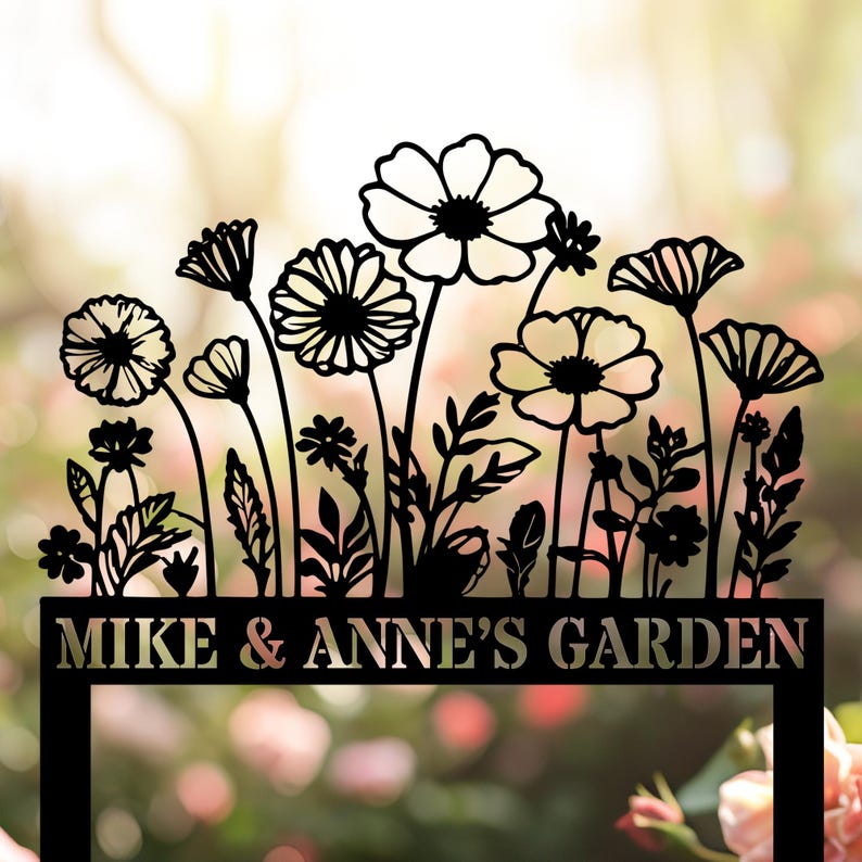 Custom Home Yard Stakes - Bunch of Flowers Stakes Metal Decor - Anniversary Garden Metal Gifts - Outdoor Floral Metal - Wife Presents