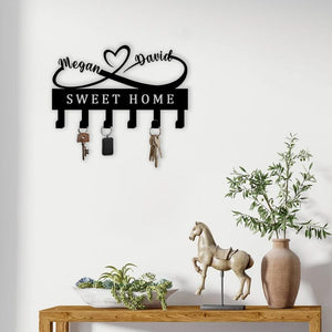 Custom Couple Heart Key Holder, Personalized Name Wall Decor, Infinity Heart Metal Sign, Key Organizer, Housewarming Gift, Christmas Gift