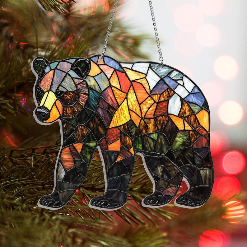 Bear ACRYLIC Suncatcher Hanging, Woodland Black Bear Window Decor, Mothers Day Gift For Mom Suncatcher, Bear Suncatcher Hanging,Nature Decor