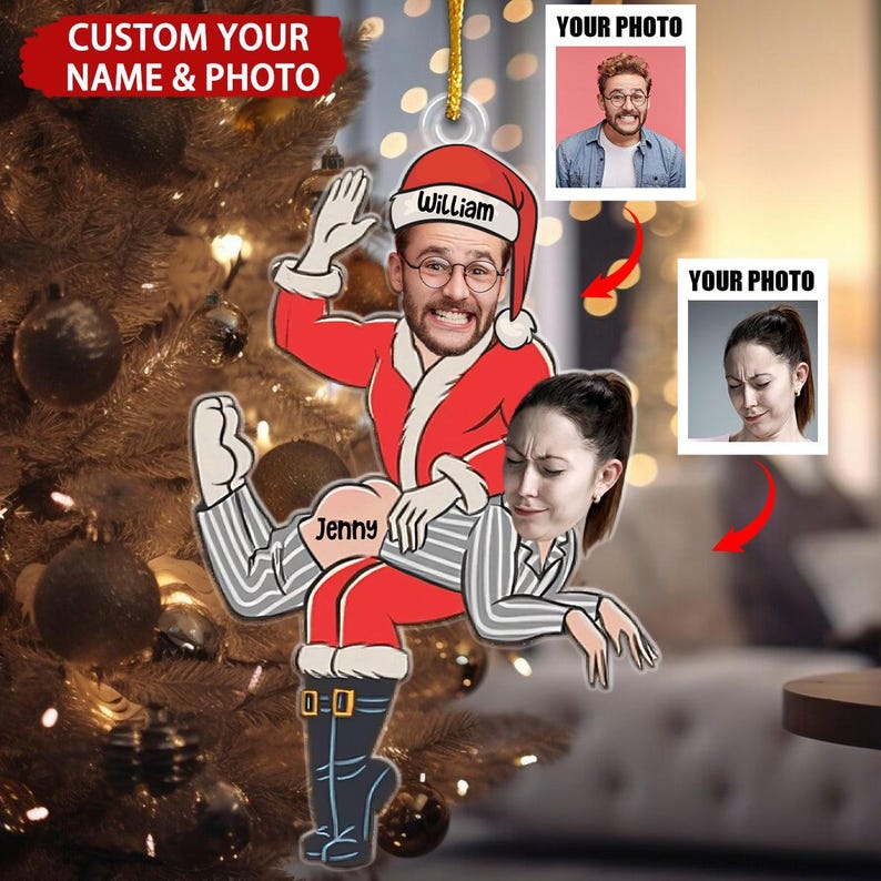 Custom Photo Funny Santa Couple Ornament, Funny Custom Face Christmas Ornament, Custom Couple Ornament, Gift For Couple, Funny Xmas Decor