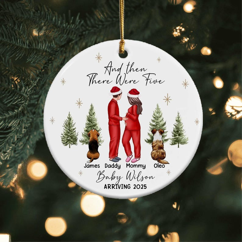 Personalized New Parents Ornament, Family With Pets, Baby Announcement Christmas Ornament, Expecting Family Christmas Ornament With Dog Cat