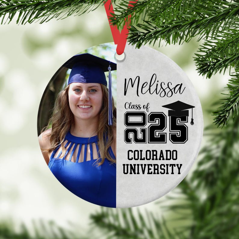 Personalized Graduation Ornament, Class of 2025 Photo Ornament, Senior Christmas Gifts, Gift for Grandparents, College High School Grad Gift