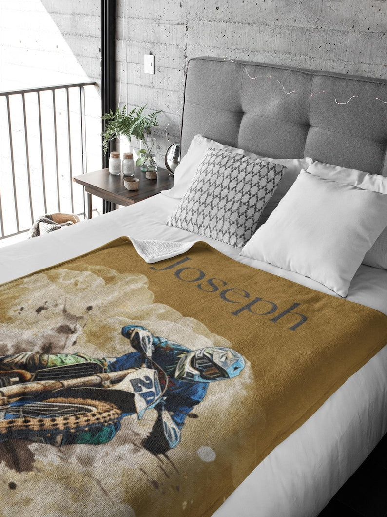 Dirt Bike Blanket Personalized Name Blanket Gift Custom Name Motorcross Blanket Throw Gift for Boys Motorcycle Blanket Gift for Teen