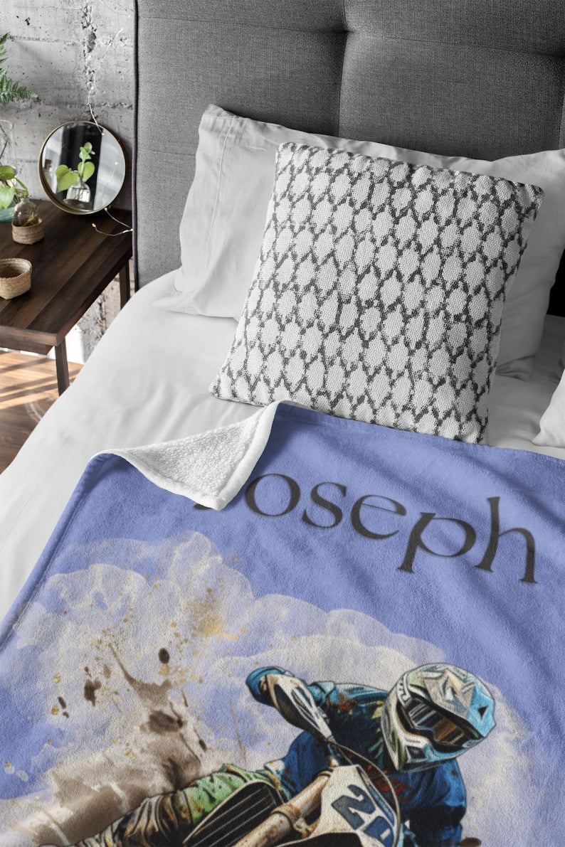 Dirt Bike Blanket Personalized Name Blanket Gift Custom Name Motorcross Blanket Throw Gift for Boys Motorcycle Blanket Gift for Teen