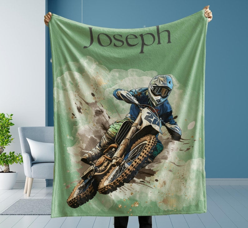 Dirt Bike Blanket Personalized Name Blanket Gift Custom Name Motorcross Blanket Throw Gift for Boys Motorcycle Blanket Gift for Teen