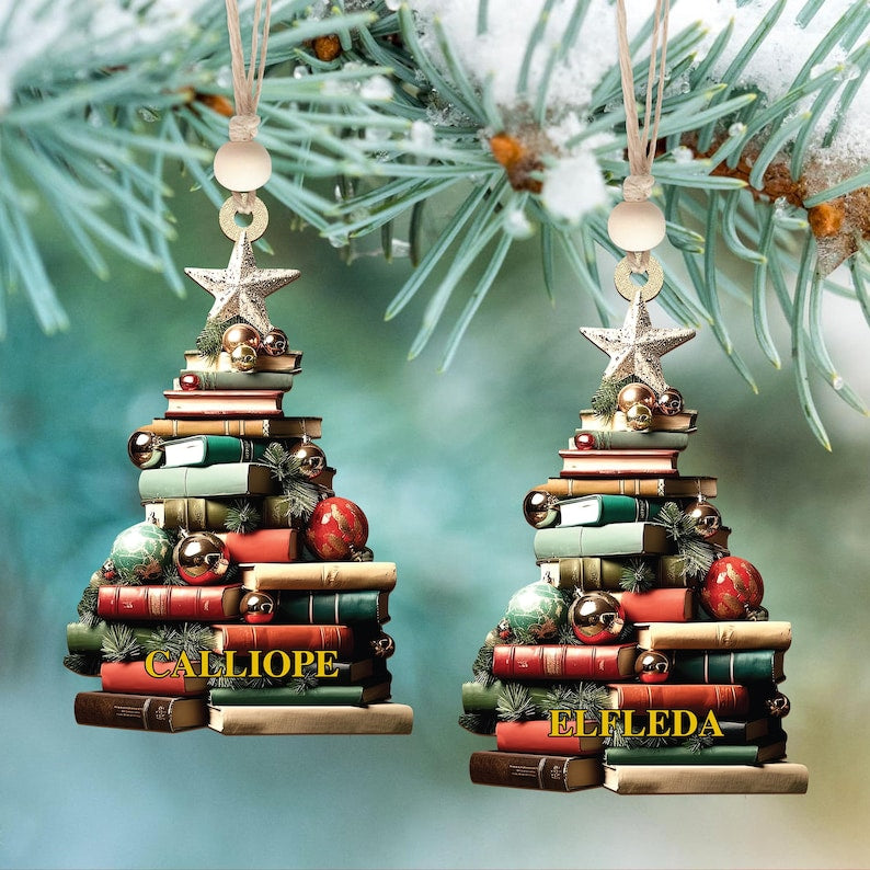 Personalized Christmas Book Tree Name Ornament, Bookworm Gifts, Book Ornament, 2025 Christmas Ornaments-Flat Printed Acrylic Ornament
