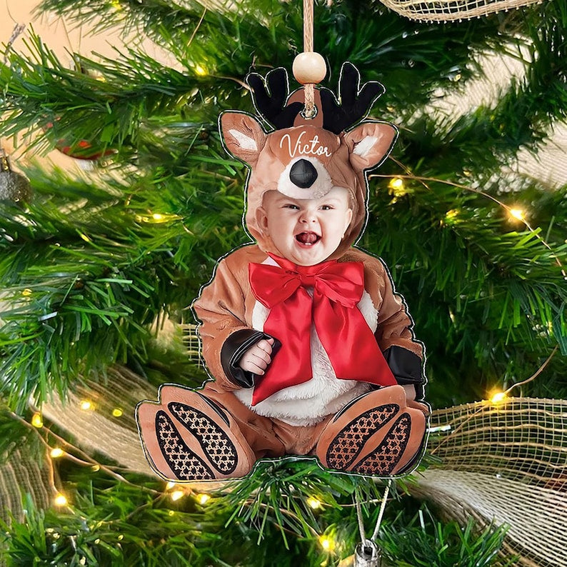 Personalized Baby Costumes Photo Ornaments, Christmas Newborn Baby Face Ornament, Adorable Newborn Baby Ornament