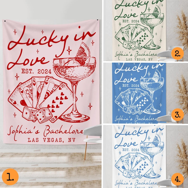 Bachelorette Party Decor, Custom Casino Theme Bachelorette Tapestry, Lucky In Love Banner, Valentine Bach Backdrop, Las Vegas Bach Party