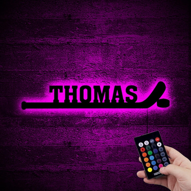 Hockey Player Stick With Kids Name Neon Led Wall Decor,Boys Led Sign,Ice Hockey Lover Neon Room,Birthday Gift,Personalized Name Boy Led Sign