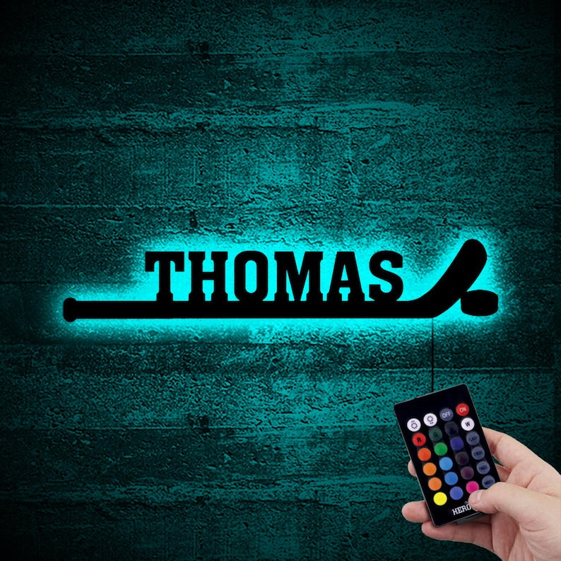 Hockey Player Stick With Kids Name Neon Led Wall Decor,Boys Led Sign,Ice Hockey Lover Neon Room,Birthday Gift,Personalized Name Boy Led Sign