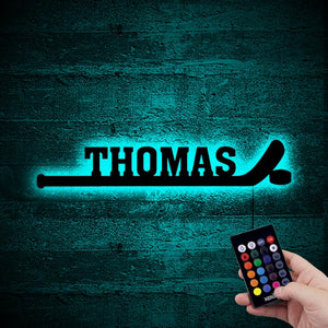 Hockey Player Stick With Kids Name Neon Led Wall Decor,Boys Led Sign,Ice Hockey Lover Neon Room,Birthday Gift,Personalized Name Boy Led Sign