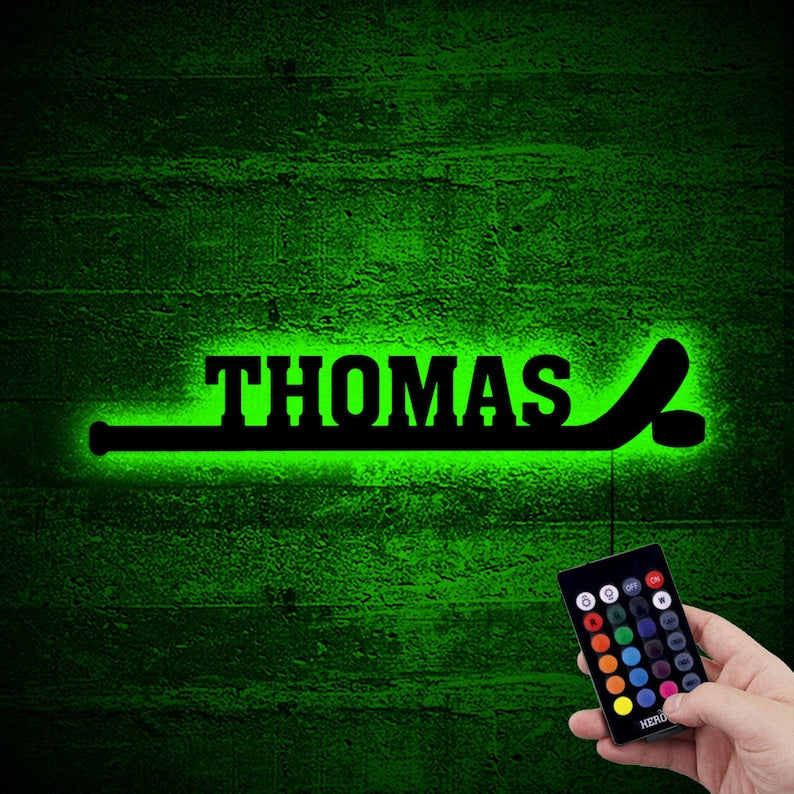 Hockey Player Stick With Kids Name Neon Led Wall Decor,Boys Led Sign,Ice Hockey Lover Neon Room,Birthday Gift,Personalized Name Boy Led Sign