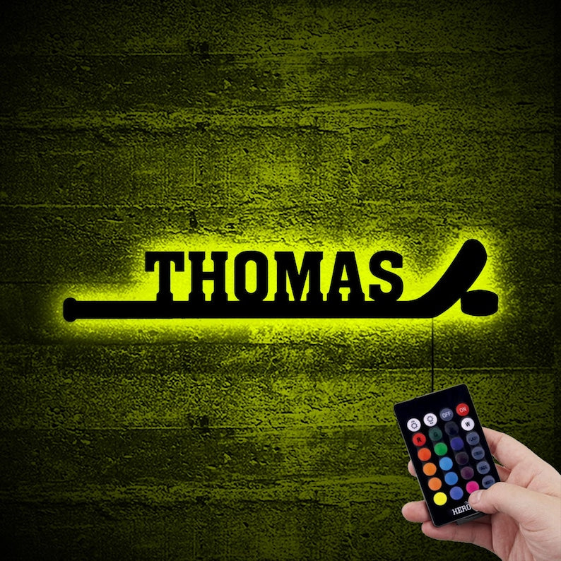 Hockey Player Stick With Kids Name Neon Led Wall Decor,Boys Led Sign,Ice Hockey Lover Neon Room,Birthday Gift,Personalized Name Boy Led Sign