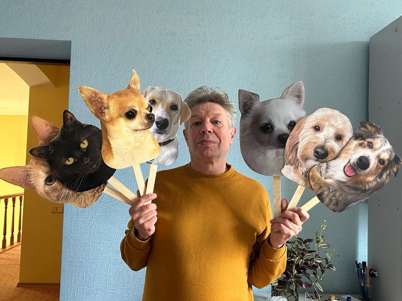 Big Head on Stick, Pet Face on Stick, Dog Big Heads, Cat Big Heads, Gift for Dog Mom, Gift for Pet Owners, Wedding Props, Photo booth Prop