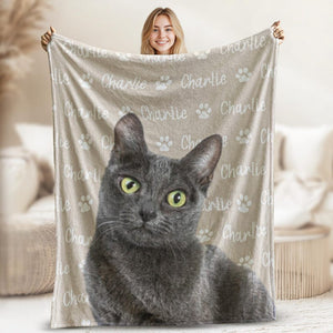 Personalized Cat Face Blankets, Custom Cat Blanket, Personalized Pet Blankets using Photo Name, Cats Lover Gifts, Custom Pet Lover Gifts