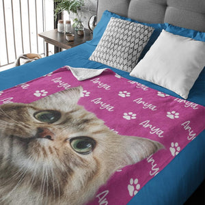 Personalized Cat Face Blankets, Custom Cat Blanket, Personalized Pet Blankets using Photo Name, Cats Lover Gifts, Custom Pet Lover Gifts