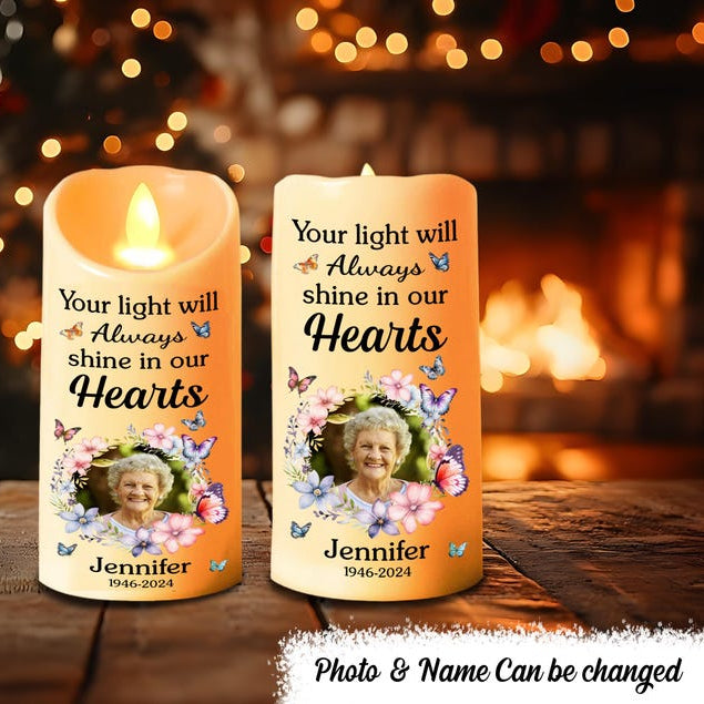 Custom Photo This Candle Burns In Loving Memory - Memorial Personalized Custom LED Candle - Christmas Gift, Sympathy Gift For Family Members