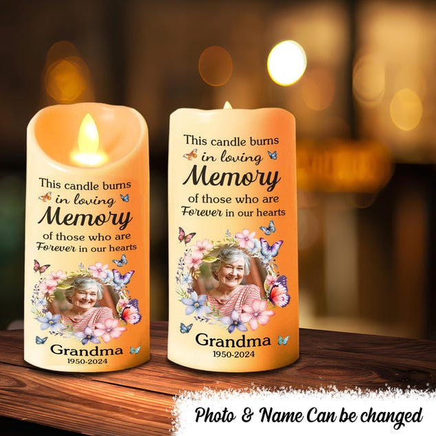 Custom Photo This Candle Burns In Loving Memory - Memorial Personalized Custom LED Candle - Christmas Gift, Sympathy Gift For Family Members