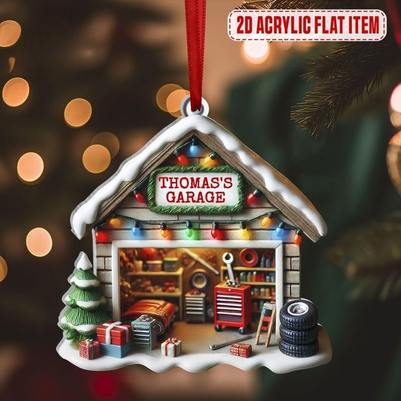 Personalized Garage Ornament, 2D Acrylic Flat Ornament Not 3D, Mechanic Ornament, Car Enthusiasts, Mechanic Gift, Mechanic Repair Shop Decor