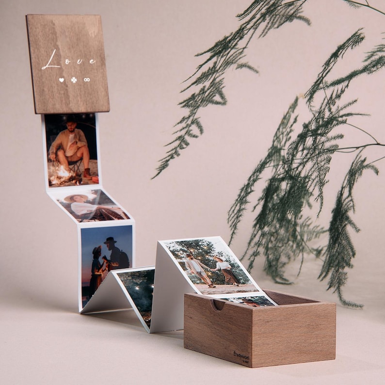 Pull Out Photo Album Custom Wooden Photo Box Personalized Memory Keepsake Box Trinket Wood Box Customized Wooden Photo Frame Shadow Box