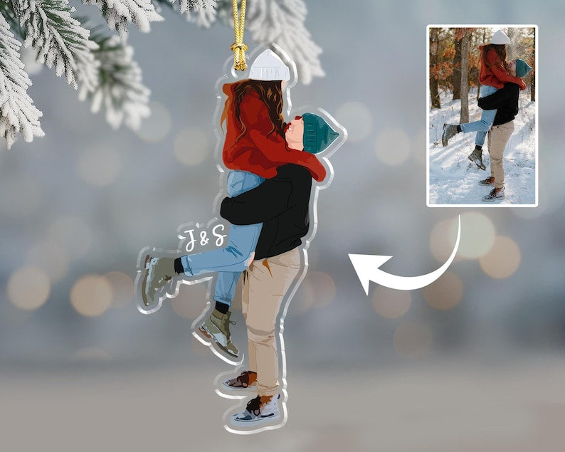 Custom Portrait from Photo, Couple Ornament, Christmas Gift for Him, Valentine Day Gift, Couple Gifts, Anniversary Gift, Ornament with Photo